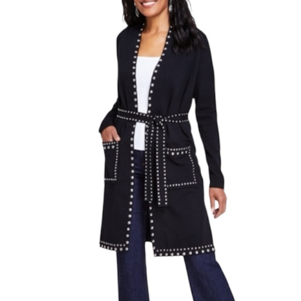 INC Studded Long line belted Cardigan L